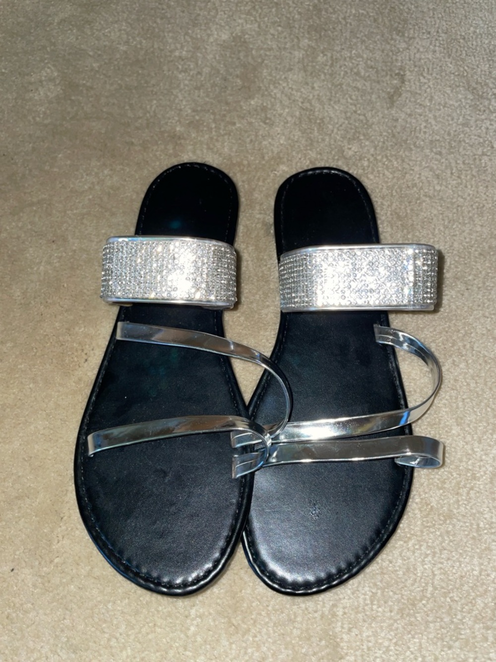 Silver Embellished Strappy Women's Slide Sandals
